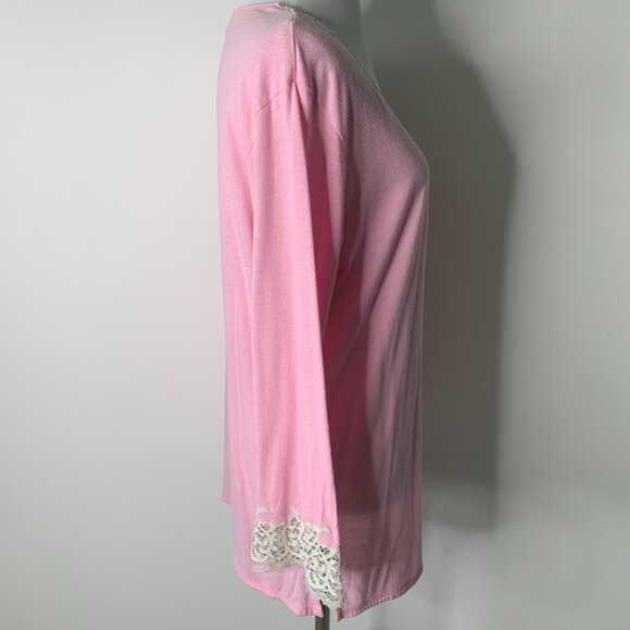 Natori Women's Pink Lace V Neck Long Sleeve Pajama Set Size Medium - Picture 4 of 16
